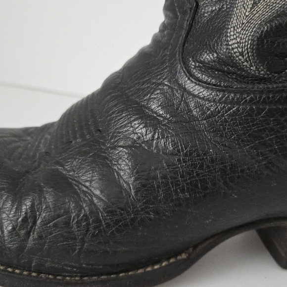 Tony Lama Vintage Black Smooth Ostrich Western Cowboy Boots- Men 10EE Extra Wide - Picture 3 of 10